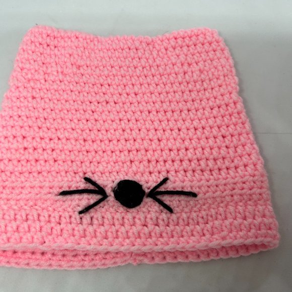 Handmade Crochet Light Pink Knit Cap w/Black Accent OS - Picture 7 of 11
